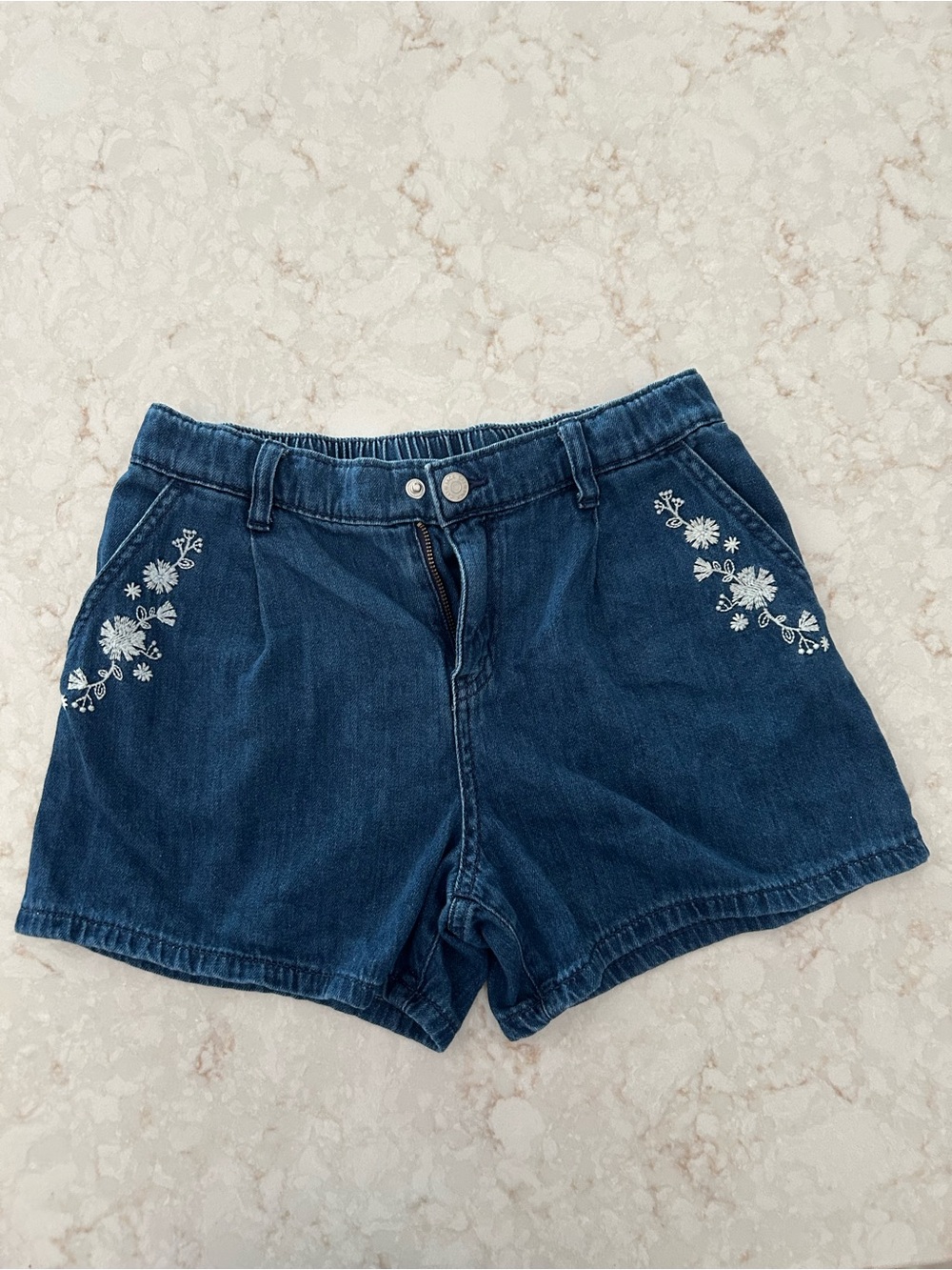 Cat & Jack Dark Blue Denim Shorts with White Floral Embroidery